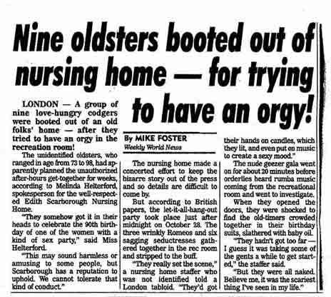 Check out this Article in some old newspaper about an oldie orgy.  Gross