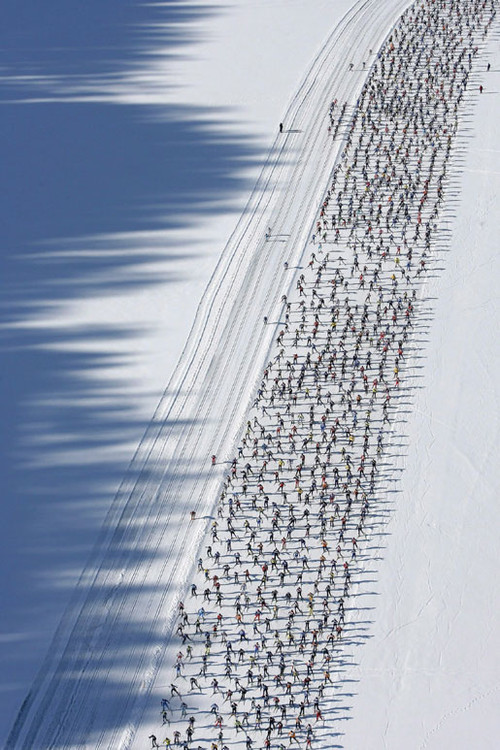 Huge mass of skiiers