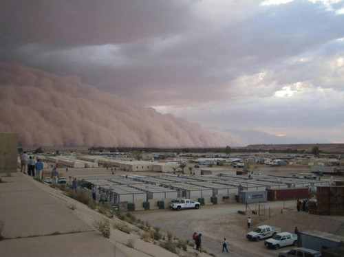 Dust storm invading a city
