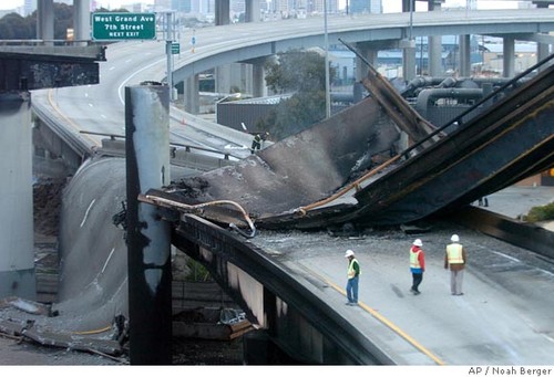 The aftermath of the explosion near the Bay Bridge