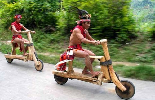 These guys love their wooden scooters