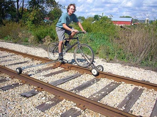 Bike modified for use on the railroad