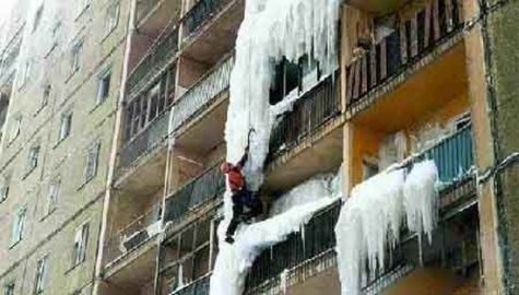 Climbing the frozen balcony