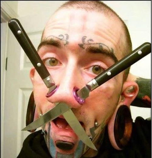 Dude's got himself a new pair of nose knife holders