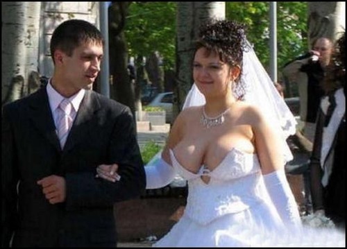 Bride's giant tits barely fit in her wedding dress