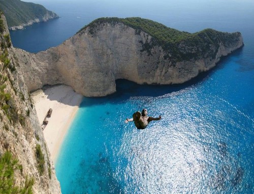 Cliff diving off the top of the mountain