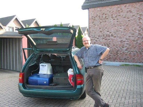 Dad packing up the car for the office counter strike LAN party.